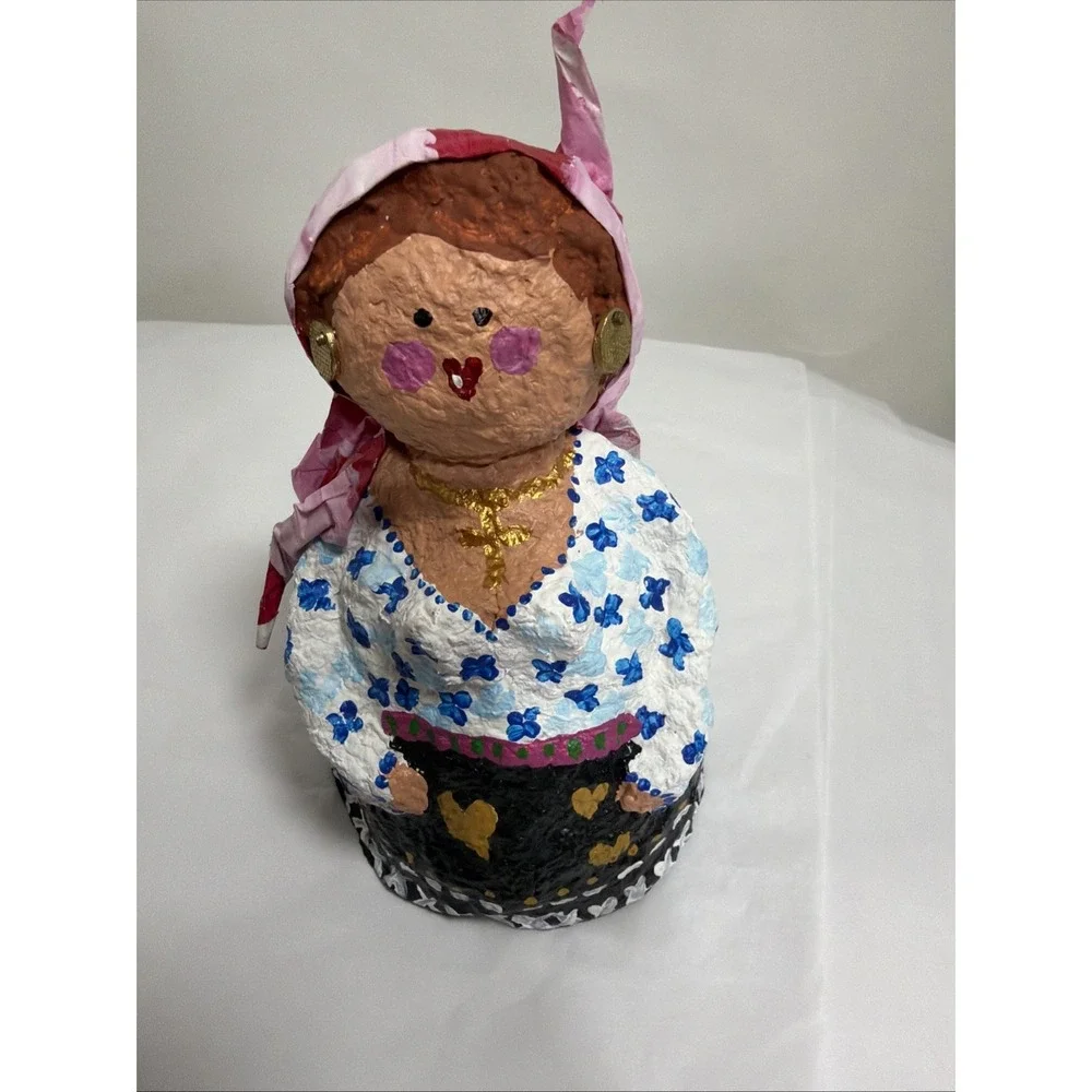 2 As Marioskus Da Teresa Paper Mache Doll Handpainted Girl Fish Scarves Jewelry